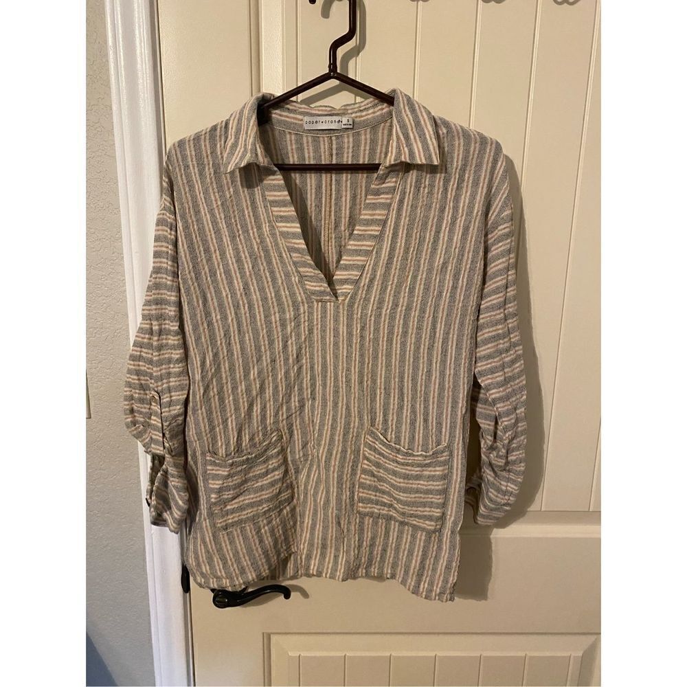 Paper Crane Women’s Striped V-Neck Blouse - Size Small - C1117BA